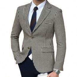 houndstooth Plaid Blazer for Men One Piece Suit Jacket with 2 Side Slit Slim Fit Casual Male Coat Fi Clothes 2023 Z07j#