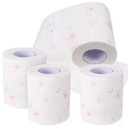 Tissue 4 Rolls Decor Bathroom Supplies Flower Toilet Paper Printing Printed Tissues Decorative Face Towel