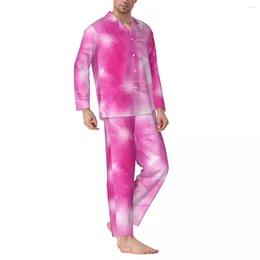 Home Clothing White Pink Tie Dye Pyjamas Male Abstract Swirl Tie-Dye Soft Bedroom Sleepwear Autumn Casual Loose Oversized Custom Pyjama Sets