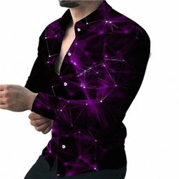 fi Men's Designer Starry Sky Purple Blue Gold Luxury Social Men's Shirt Lapel Large Size Casual Dot Print Lg Sleeve Top D5ad#