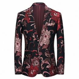 2022 Fi Luxury Print Slim Fit Blazer Men Formal Busin Stage Casual Suit Coat Big Size 6XL Men Groom Wedding Suit Jacket y8Db#