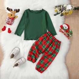 Clothing Sets Listenwind Baby Girl 2Pcs Christmas Outfits Long Sleeve Ribbed Tops And Plaid Pants Set Born Clothes For 0-12 Months