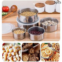 Bowls 5Pcs Stainless Steel Mixing With Lid Stackable Cooking Storage Deep Nesting Bowl Silver Container Kitchen Tool