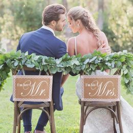 Party Decoration 2Pcs/Set Burlap Chair Mr. & Mrs. Banners Romantic Hanging Sign Flag Rustic Khaki Wedding Pograph