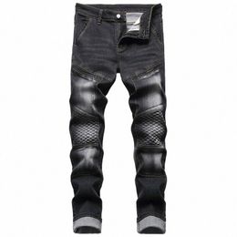 2022 Mens Casual Biker Jeans Wrinkle Slim Stretch Men Autumn Winter Jeans Denim Pants Pantal Hombre Male Denim Trousers w4Gp#