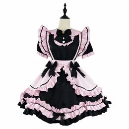 anime Gothic Lolita JSK Dr Short Sleeve Kawaii Bow Maid Party Dres Cosplay Cats Girl Harajuku Cute Pink Ruffles Black A1UH#