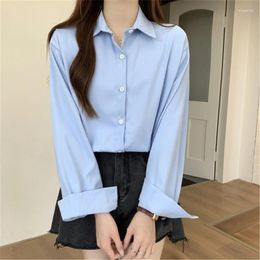 Women's Blouses Elegant Polyester Office Wear Long Sleeve Top Loose Button Shirts Comfortable For Women And Girls 066C