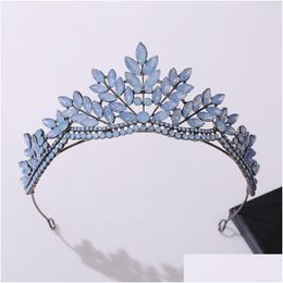 Hair Clips Barrettes Luxury Forest Crystal Jelly Leaves Crown Green Rhinestone Bridal Diadem Headdress Tiaras Bride Costume Accessorie Otdvt