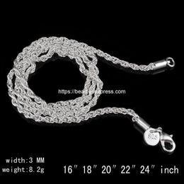 Chains 3 0mm Silver Plated Lobster Clasp Rope Chain 16 18 20 22 24 Inch Pick Size For Handmade Jewelry DIY233E