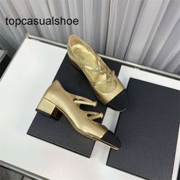 Channeles CF Dress Shoes Fashion Leather High Heel Metal Women Buckle Letter Wedding Party Business Casual Flat Shoes 08-011