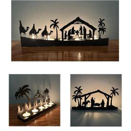 Candles Nativity Set Christmas Candle Holder Wooden Nativity Scene Silhouette Tealight Candle Holder For Christmas Table Decoration