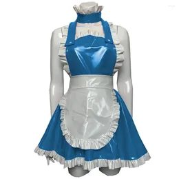 Casual Dresses Sexy Cosplay Ruffled PVC Parties Latex Maid Dress Up Cute Retro Aprons For Women Girls Waitress Japanese S-7XL