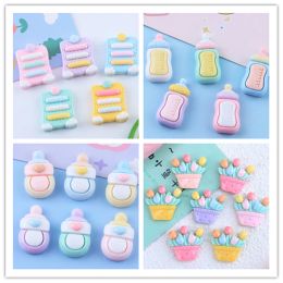 Miniatures 100pcs Kawaii Crafts DIY Flower Basket Resin Miniature Dollhouse Milk Bottle Pretend Food Kitchen Accessories