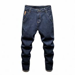 harem Pants For Men Wide Leg Jeans Stretch Dark Blue Loose Fit Streetwear Men's Luxury Clothing Oversize Male Denim Trousers e1OS#