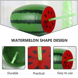 Mugs Watermelon Shaped Cup With Lid Straw Juice Durable Drinking Lovely Party Cold Water Bottle Creative Reusable Plastic Drinkware