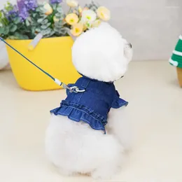 Dog Apparel Denim Vest Flying Sleeve Lotus Leaf Collar Jeans Clothes No Pull D-Ring Harnesses For Small Dogs York Pet Tank Top