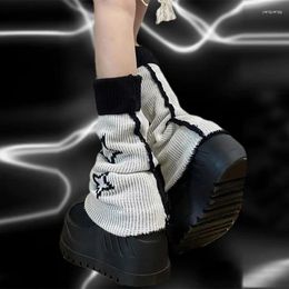 Women Socks Ribbed Knit Punk Style Two Side Wear Boot Topper Over Knee Halloween Slouch For Girls