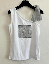 Women's Tanks Sweet Cool Girl - 24 Early Spring Diagonal Shoulder Strap T-shirt Letter White Short Sleeve Vest