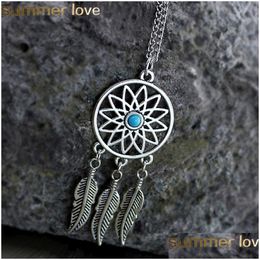 Pendant Necklaces Fashion Dream Catcher Leaves Necklace Antique Sier Colour Alloy Long Chain For Women Girl Jewellery Drop Delivery Penda Dhc08