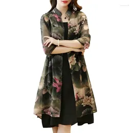 Work Dresses Summer Fashion Dress Suit Women Solid Color Slip And Floral Printing Casual Half Sleeve Button All-match Elegant Coat