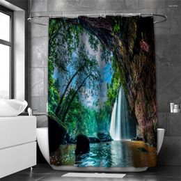 Shower Curtains Waterfall Bathing Curtain Bathroom Nordic Green Leaf Waterproof With 12 Hooks Home Deco Free Ship