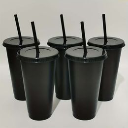 5pcs 24oz Reusable Plastic Cups with Straw Lids Durable Tumblers Iced Coffee, Water, Cold Drinks - Perfect for Summer Parties and Halloween Birthdays