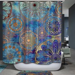 Blue Purple Mandala Shower Curtain Tree of Life with Floral Style Spiritual Artwork Meditation Peace Spa Bathroom Decor 240328