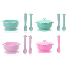 Bowls Infant Baby Silicone Bowl With Lid Spoon Strong Suction Large Cup Base Toddler Independent Feeding Non-Slip Drop