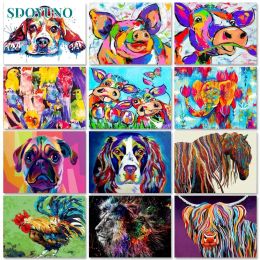 Curtains Sdoyuno Interior Painting by Numbers Handmade Canvas Painting Colourful Animals Diy Drawing by Numbers Adults Crafts Home Decor