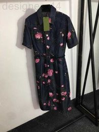 Basic & Casual Dresses designer 23ss summer Dress womens clothing women dresses Temperament floral betucked in waist lapel short sleeve denim dress KD1X