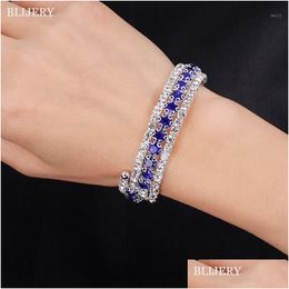 Bangle Layers Royal Blue Crystal Bracelets Bangles For Women Bride Gift Fashion Open Femme Jewellery Drop Delivery Dh8Qo