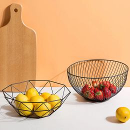 Baskets Nordic Geometric Polygon Fruit and Vegetable Metal Wire Basket, Metal Bowl, Kitchen Storage, Desktop Display, Organiser