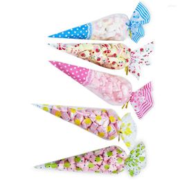 Gift Wrap 50PCS Cone-Shaped Clear Cellophane Packing Bag With Twist Ties Party Chocolate Sweet Popcorn Halloween Christmas Candy