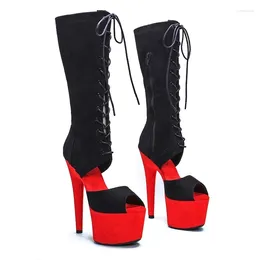 Dance Shoes LAIJIANJINXIA 17CM/7inches Suede Upper Pole High Heel Platform Sexy Nightclub Women's Modern Ankle Boots 056