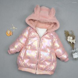 Down Coat 2024 Christmas Girls' Bright Cotton Padded Clothes Winter Face Jacket With