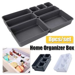 Curtains Drawer Organizer Box 8pcs/set Home Interlocking Narrow Trays Jewelry Storage Box for Office Storage Kitchen Bathroom Closet