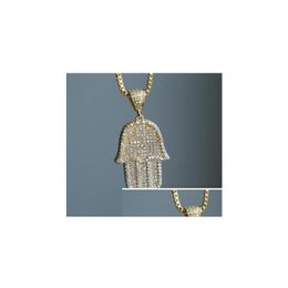 Pendant Necklaces High Quality Hip Hop Bling Box Chain 24 Women Men Couple Gold Sier Colour Iced Out Hamsa Hand Necklace For Birthday G Dhhvy