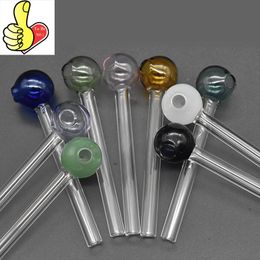 Cheap protable Colourful Head smoking straw hand pipe Colourful Pyrex Thick heady 4inch mini Glass oil burner tube nails pipes for smoke