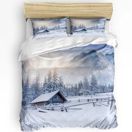 Bedding Sets 3pcs Set Winter Snow Mountain Morning Scenery House Duvet Cover Pillow Case Comfortable And Breathable