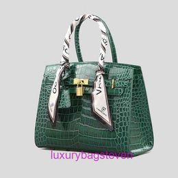 Hremms Birkks designer tote bags on sale Crocodile Bag 2024 Genuine Leather Fashionable Handbag High end Fashion New Single Shoulder With Real Logo