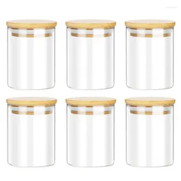 Storage Bottles Spice Jars Set Of 6 450Ml Glass With Bamboo Lids Clear Kitchen Containers For Pantry Organisation