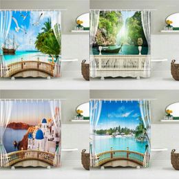 Shower Curtains Outside The Window Seaside Scenic Beach Bathroom Curtain Frabic Waterproof Bath For 180x180cm