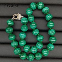 Pendants KKGEM Natural Grade 14mm Green Malachite Round Smooth Gemstone Necklace 46Cm