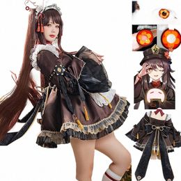 genshin Impact Game HuTao Cosplay Costume Lense Halen Hu Tao Maid Costume Christmas Outfit Dr Secd Creati Role Play p3bA#