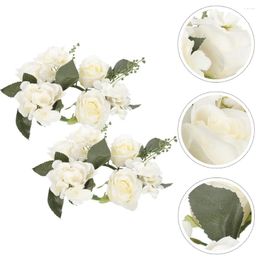 Decorative Flowers 2 Pcs Candlestick Garland Artificial Rose Wreath Wedding Manual Rings Ornament Plastic Home Supplies Fake