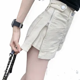 chic Design Zipper Shorts Jeans Women Loose High Waist Short Vaqueros New Summer Y2k Beige Pants Streetwear Denim Wide Leg Pant X8d3#