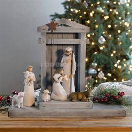 Sculptures Christmas Jesus Nativity Manger Scene Mini Resin Display Figurine Xmas Home Decorative Props Office Holy Family Statue Decors