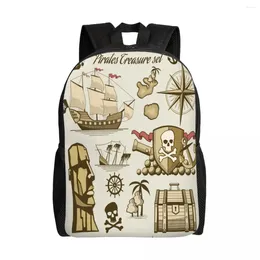 Backpack School Bag 15 Inch Laptop Casual Shoulder Bagpack Travel Pirate Cannon Skull Sea Ship Mochila