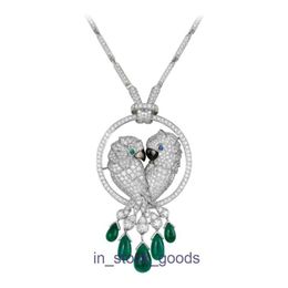 Top luxury fine designer Jewellery High Carbon Diamond Wood Green/Carter Parrot High Pearl Series/Double headed Parrot Necklace Original 1to1 With Real Logo