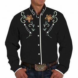 retro Western Men's Shirts For Man Clothing 3D Printing Black Outdoor Street Butt Lg Sleeved Fi Casual Designer Blouse C3vT#